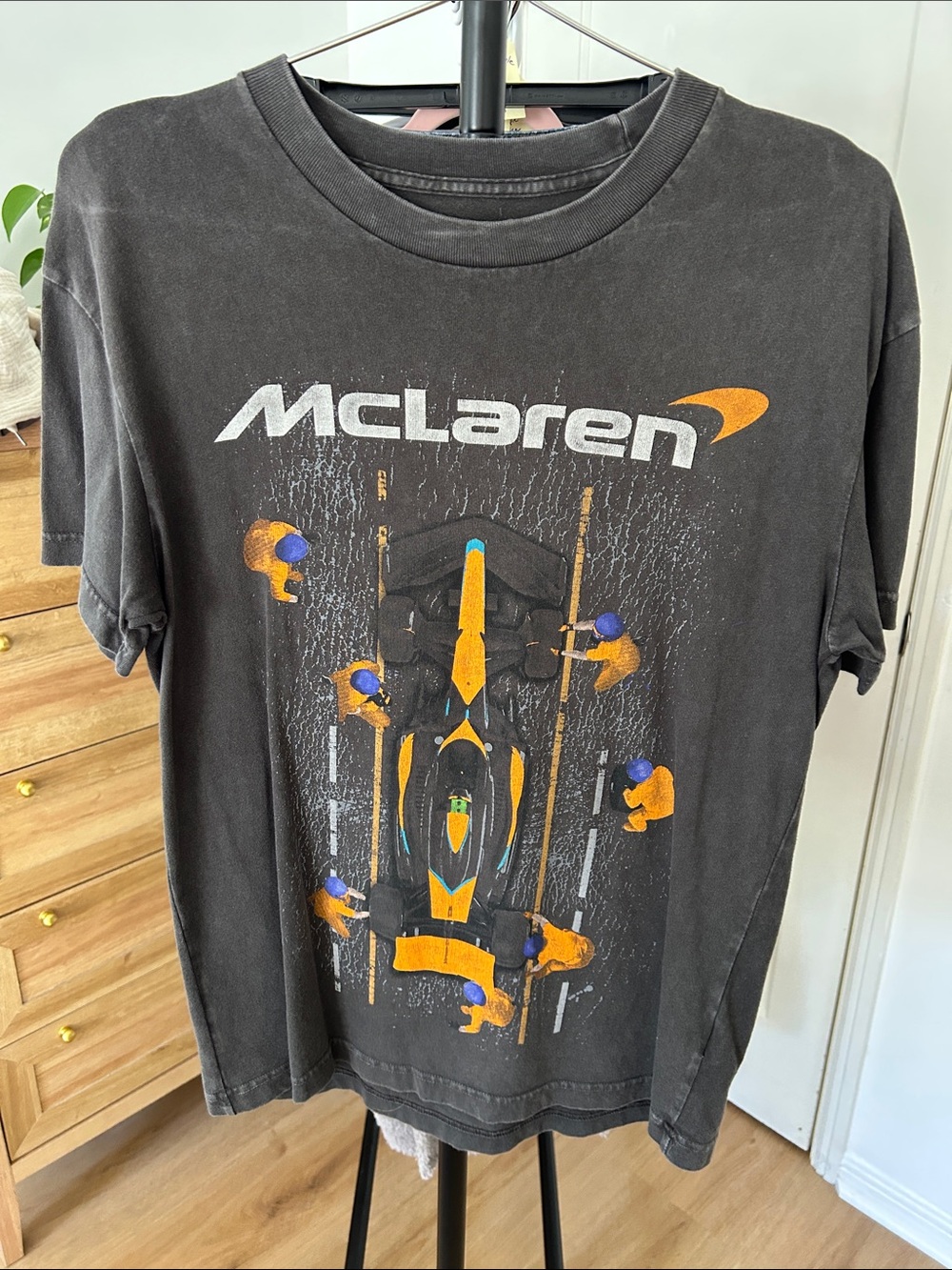 Men’s McLaren Tee. Size small. PTP 20”. Distressed look.
